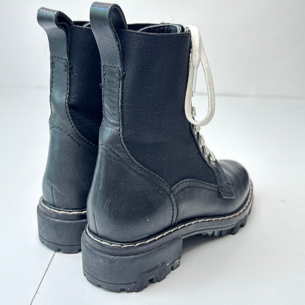Rag & Bone Shiloh Black Leather Textile Combat Boots White Laces Lug‎ Sole - Picture 5 of 14